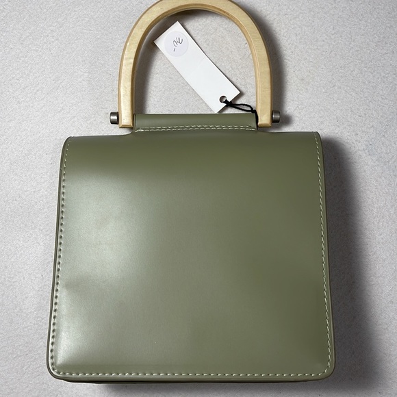 None Handbags - Adorable Green Crossbody Purse, Faux Leather, Wood Handle/Long Shoulder Strap